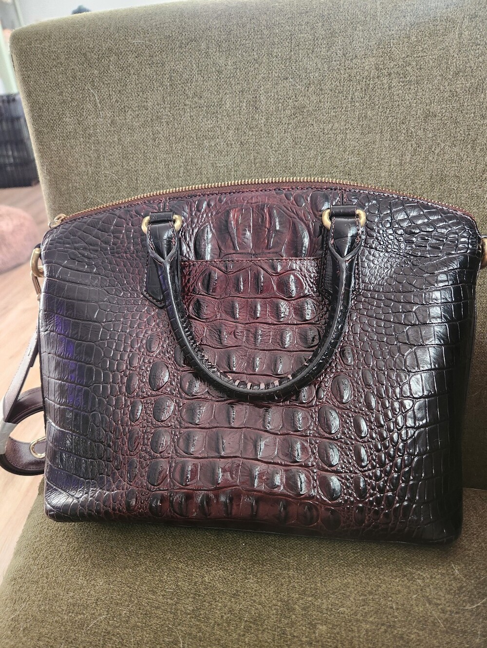 Brahmin Croc-Embossed Duxbury Satchel In Oxblood - Picture 2 of 7